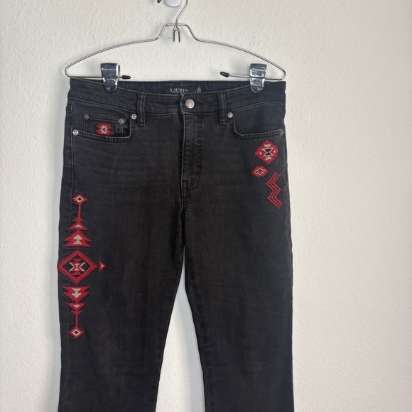 Lauren Ralph Lauren Black Label Southwestern Tribal Aztec Embroidered Jeans Sz 8 - Picture 2 of 9